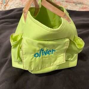 Monogram “Oliver” Green Art Supply/Toy Bag with Leather Handles by Garnet Hill